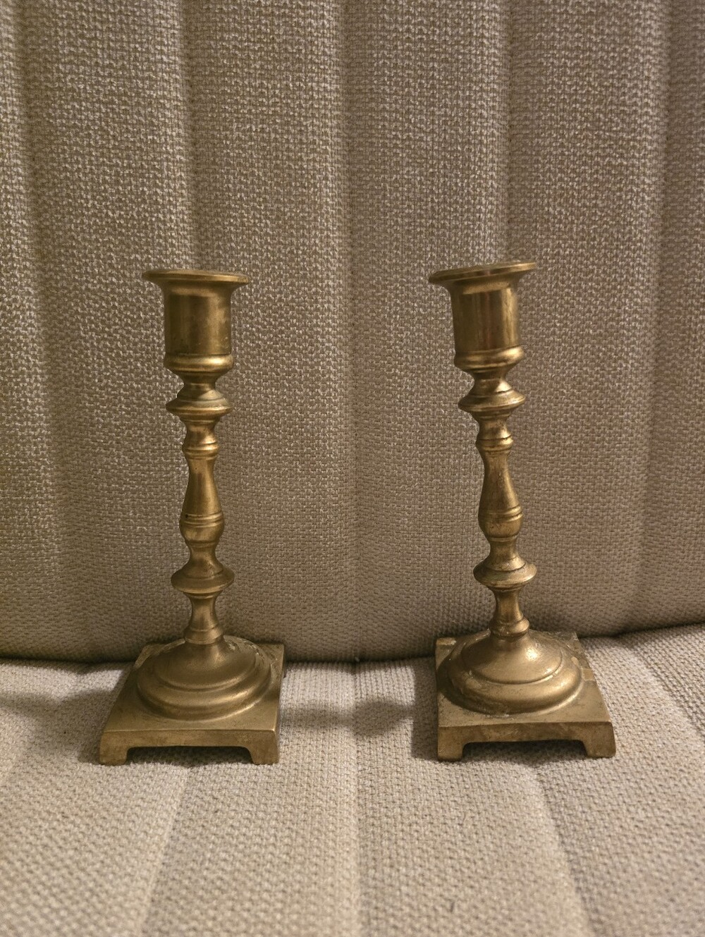 Vintage Mid Century 1960s Solid HEAVY Brass Candle Holders Set of 2
